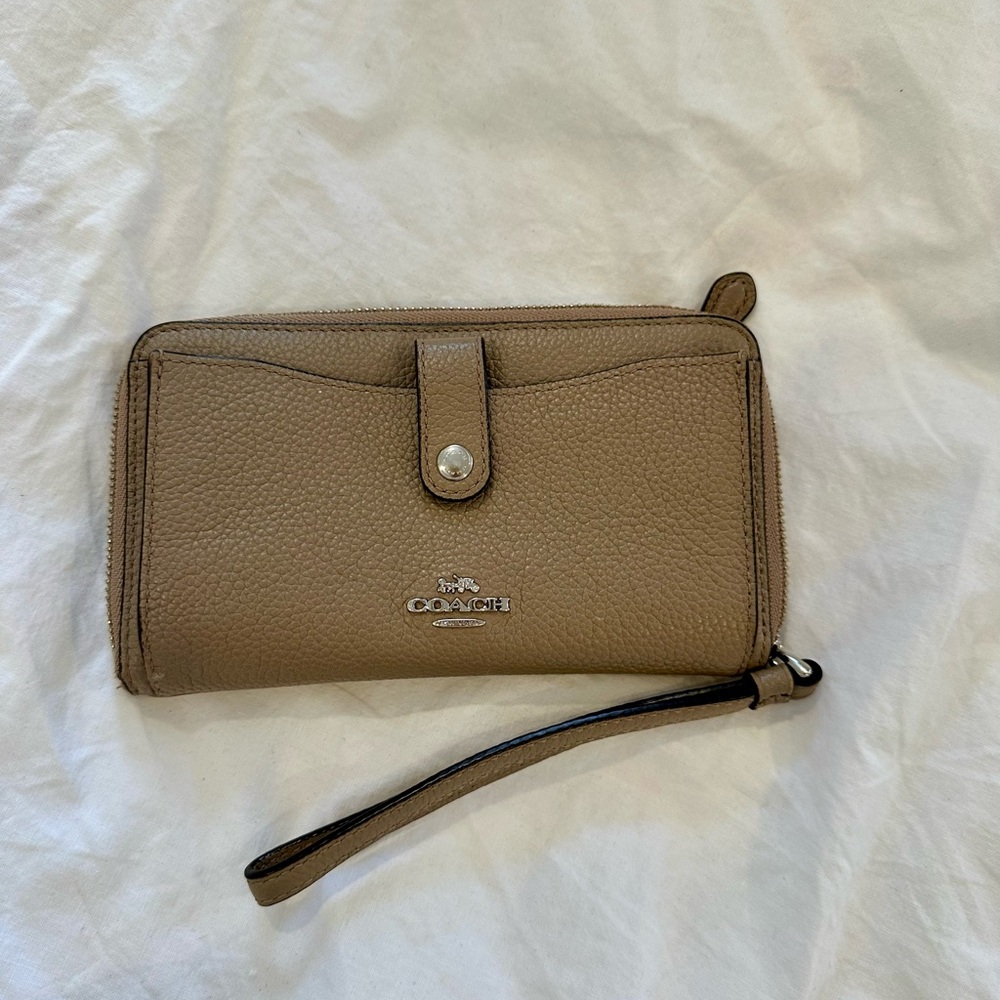 Coach Tan Leather Wallet with Wrist Strap